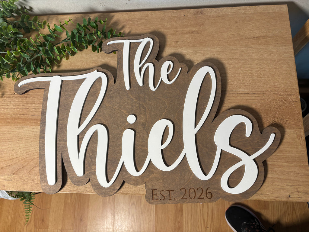 Personalized Family Name Sign – Layered Wood Last Name Decor