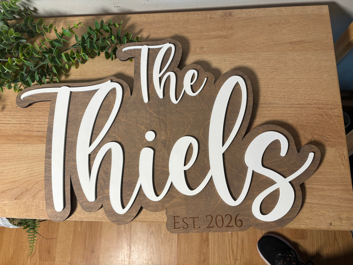 Personalized Family Name Sign – Layered Wood Last Name Decor