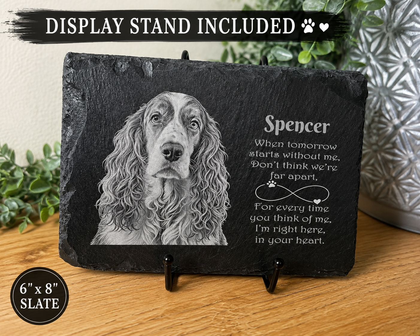 Personalized Pet Memorial Slate – Custom 6×8 Pet Portrait with Display Stand