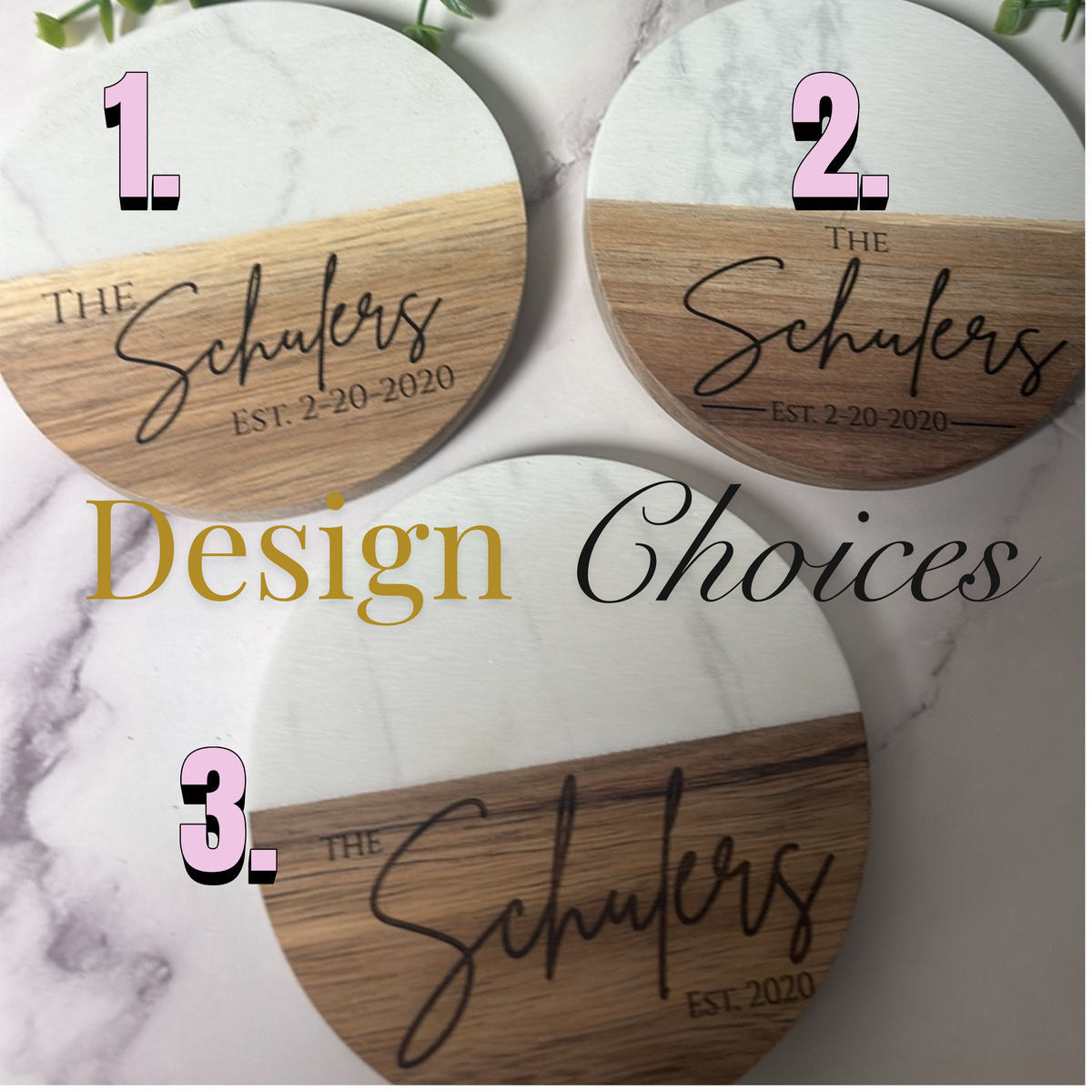 Personalized Marble & Wood Coasters – Custom Family Name Set
