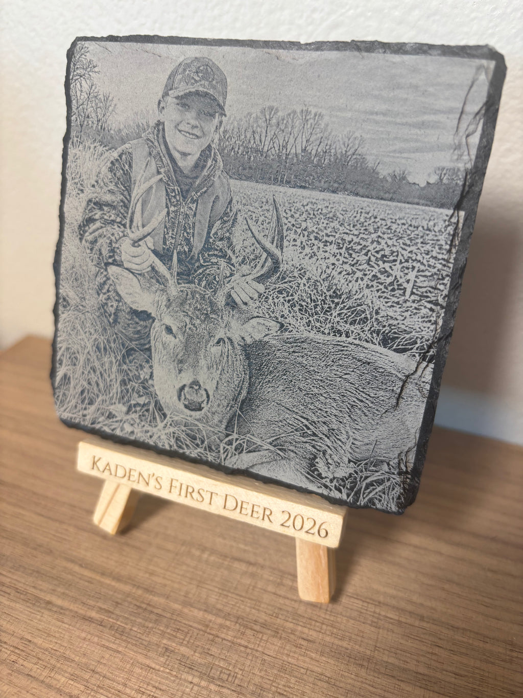 Custom photo slate memory display, with easel
