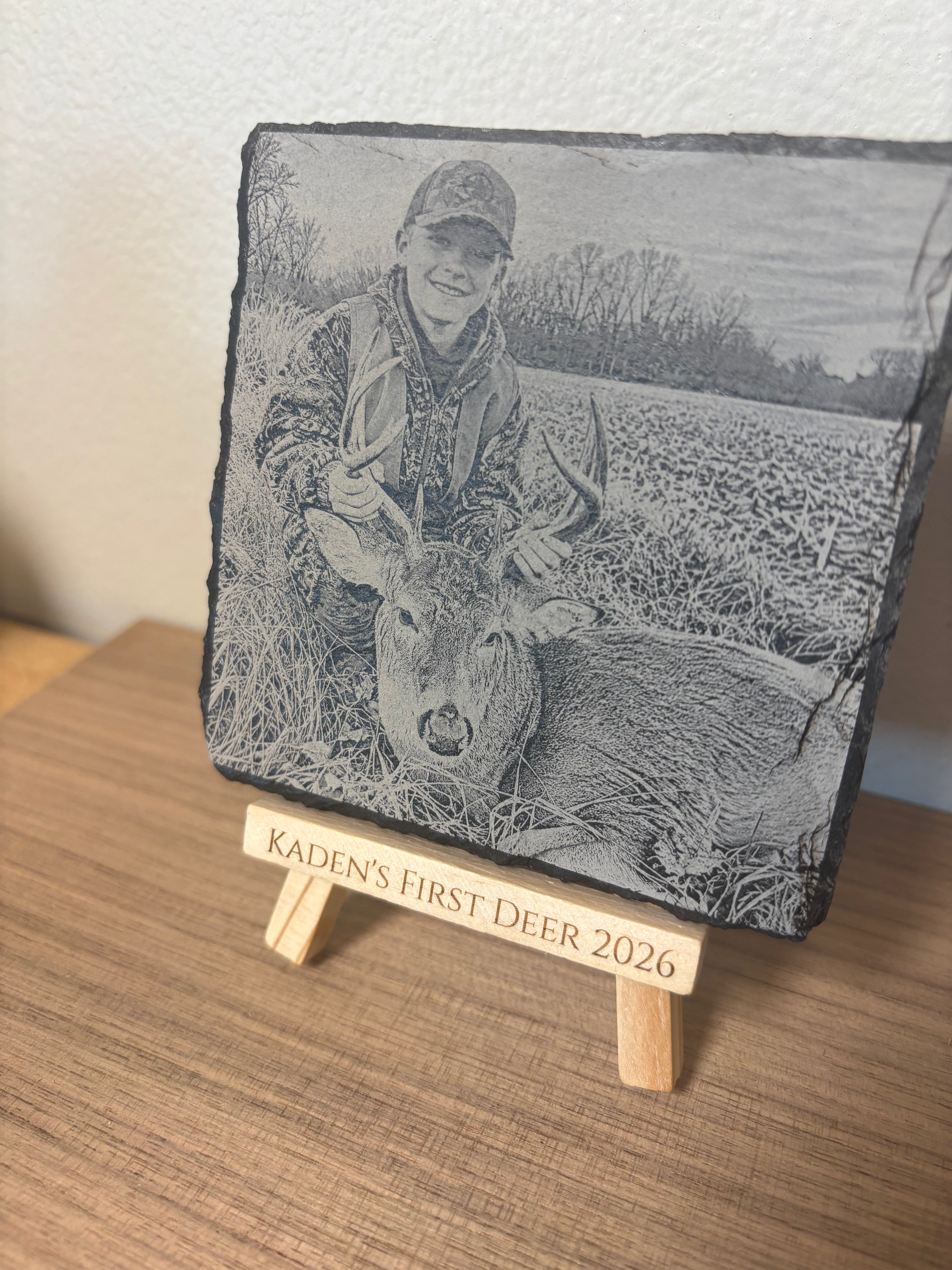 Custom photo slate memory display, with easel