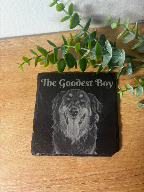 Custom Pet Portrait Slate Coasters | Personalized Laser-Engraved Pet Photo | Sunday Creations