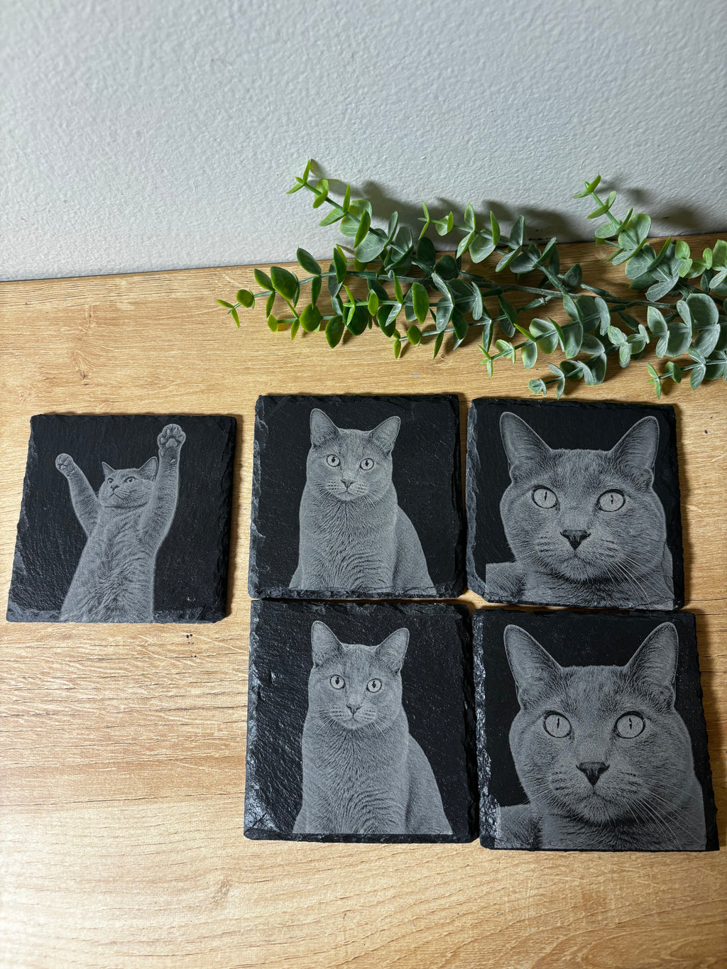 Custom Pet Portrait Slate Coasters | Personalized Laser-Engraved Pet Photo | Sunday Creations