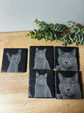Custom Pet Portrait Slate Coasters | Personalized Laser-Engraved Pet Photo | Sunday Creations