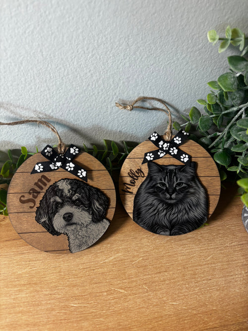 Custom Pet Portrait Wooden Ornament | 2026 Christmas Keepsake