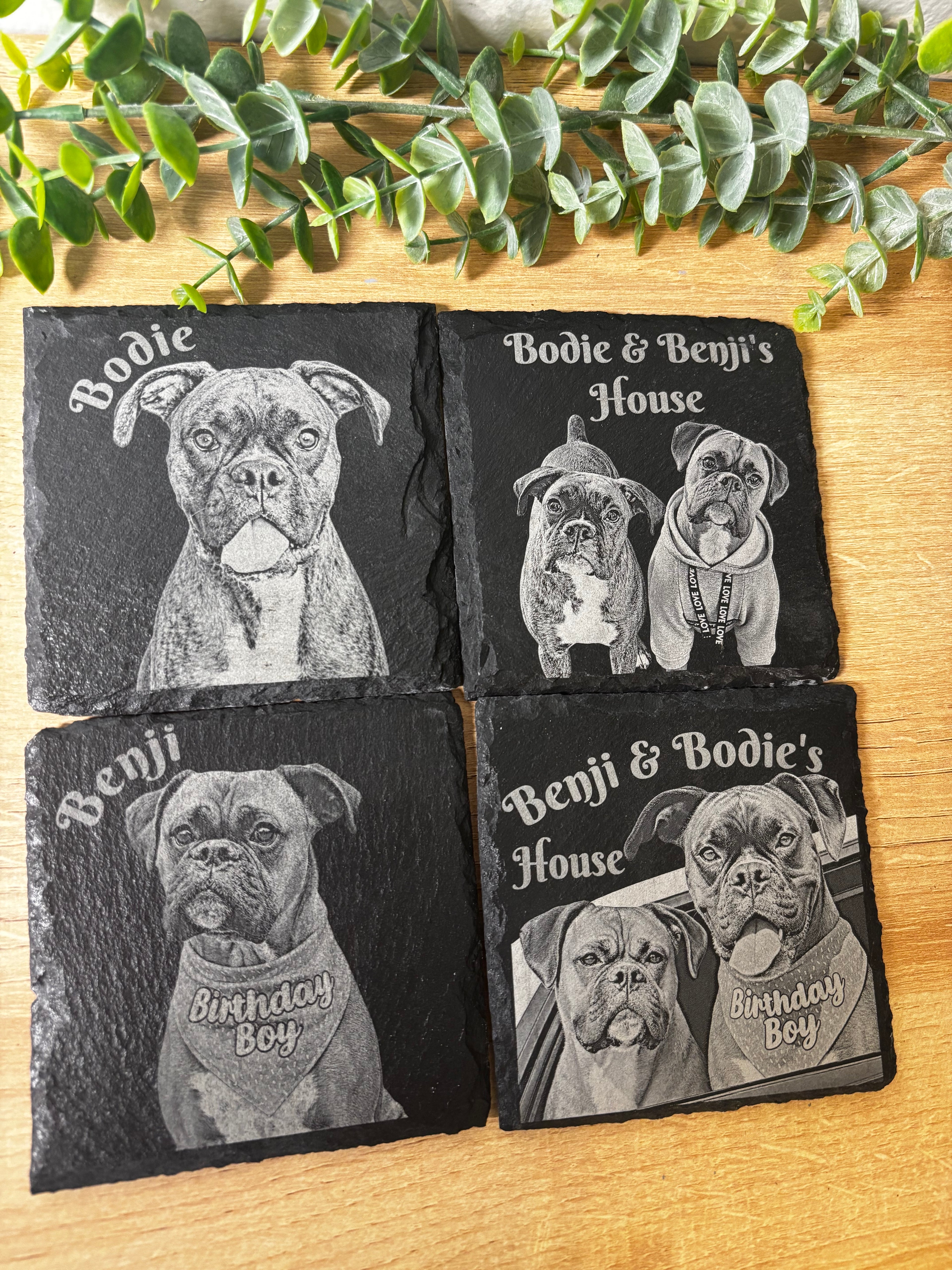 Custom Pet Portrait Slate Coasters | Personalized Laser-Engraved Pet Photo | Sunday Creations