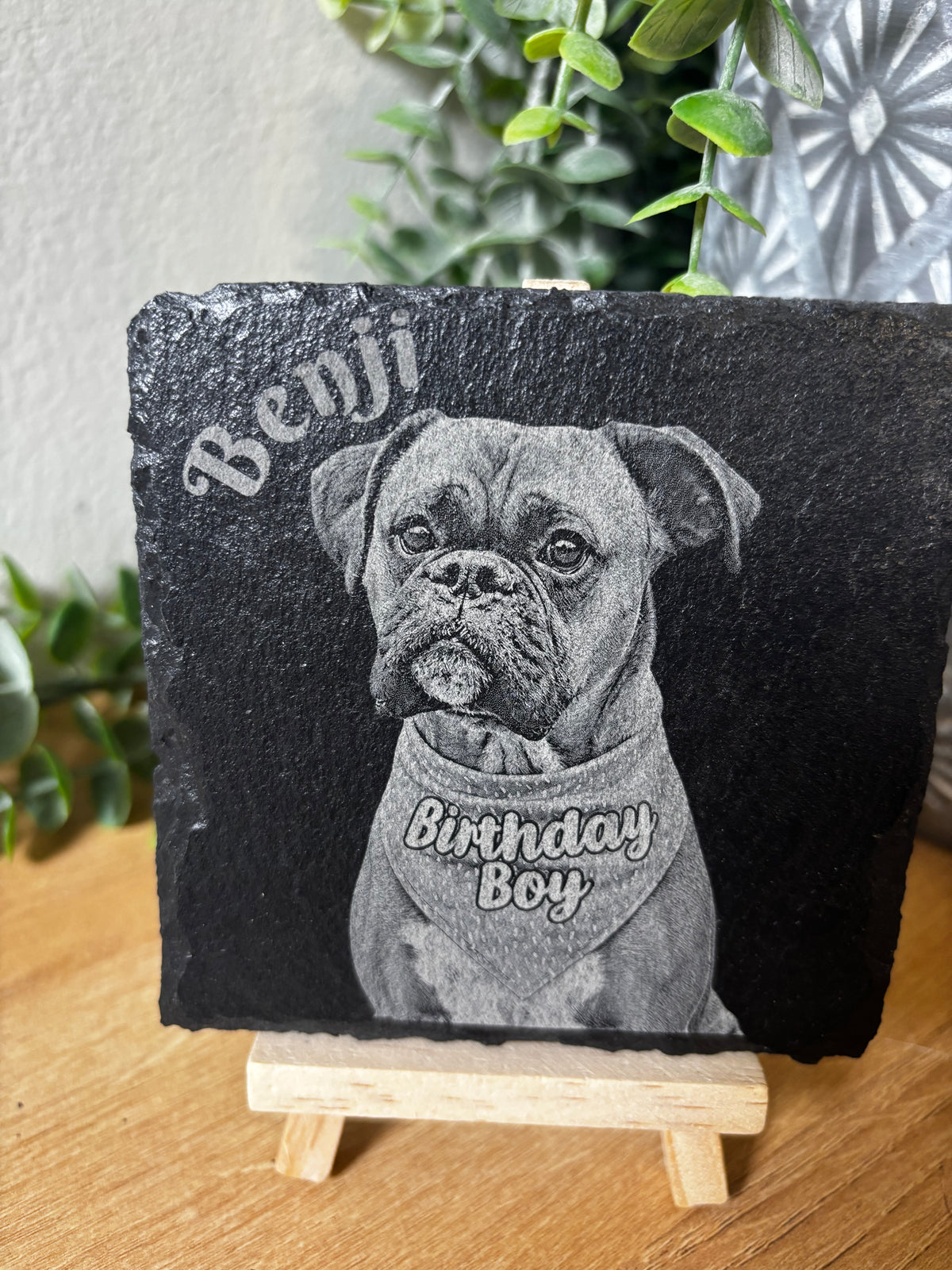 Personalized Pet Lover Gift Bundle | Custom Slate Portrait + Pet Keychain | Sunday Creations