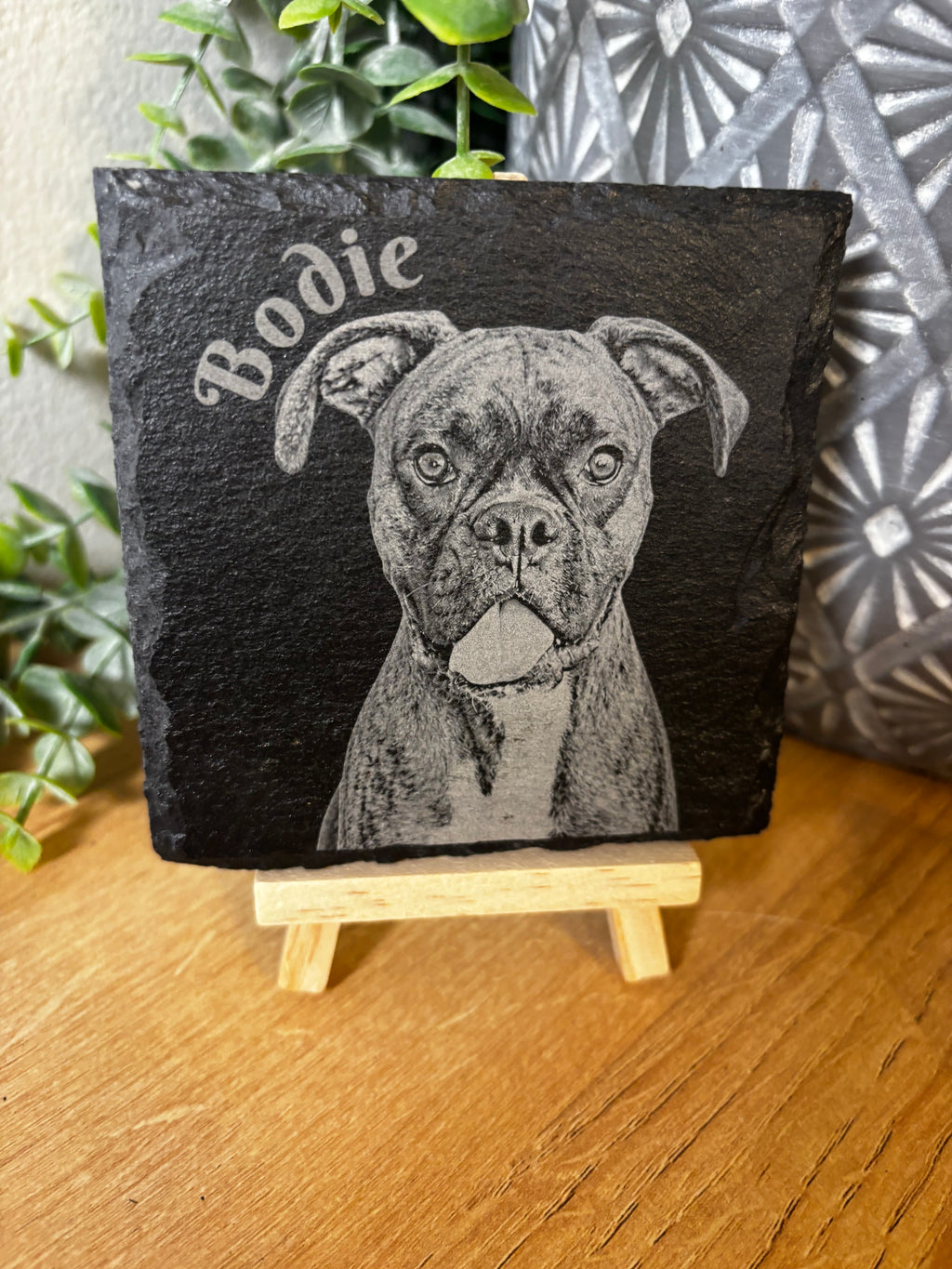 Personalized Pet Lover Gift Bundle | Custom Slate Portrait + Pet Keychain | Sunday Creations