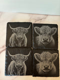 Highland Cow Slate Coasters – Set of 4 | Farmhouse Cow Coasters