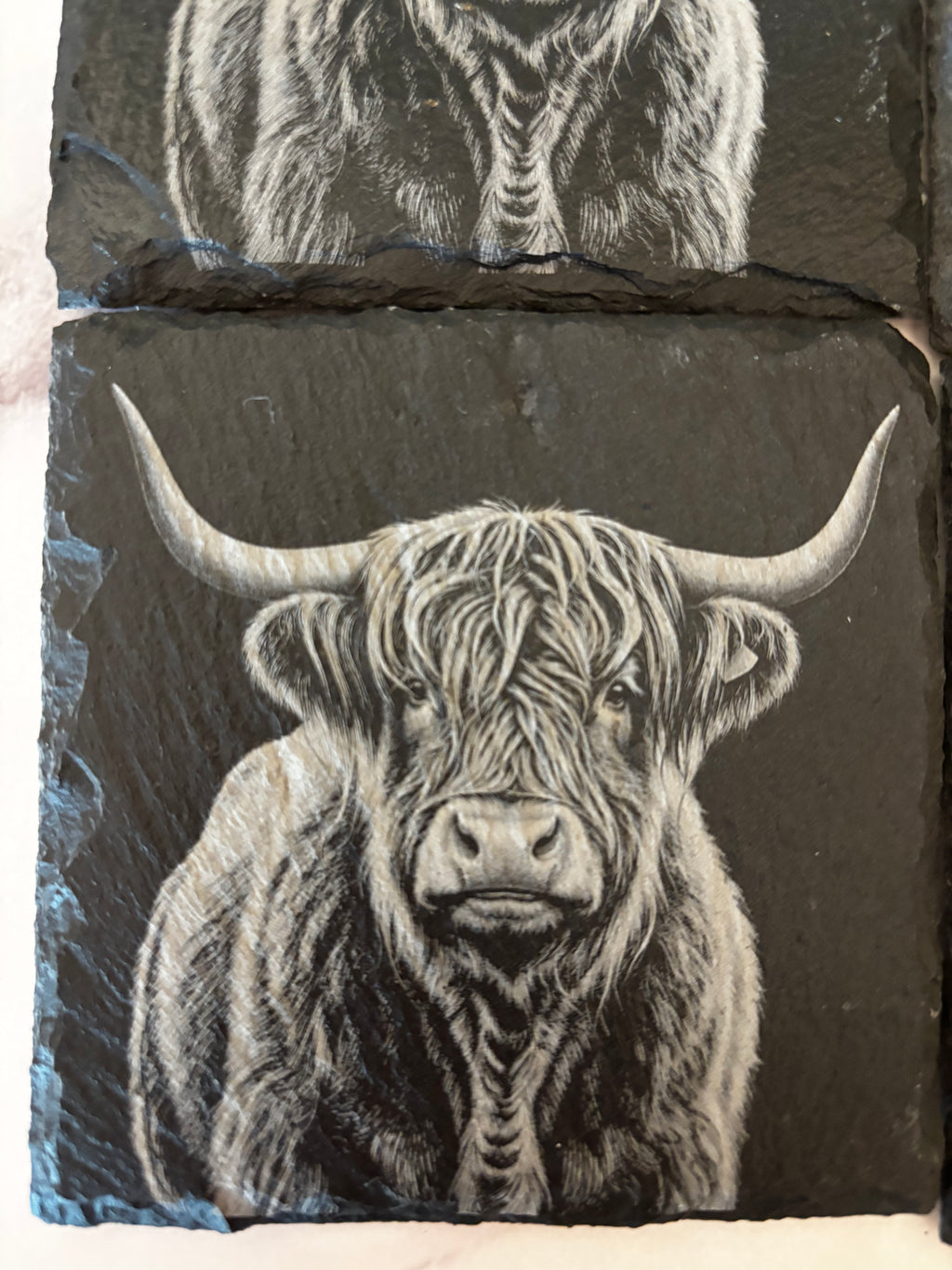 Highland Cow Slate Coasters – Set of 4 | Farmhouse Cow Coasters