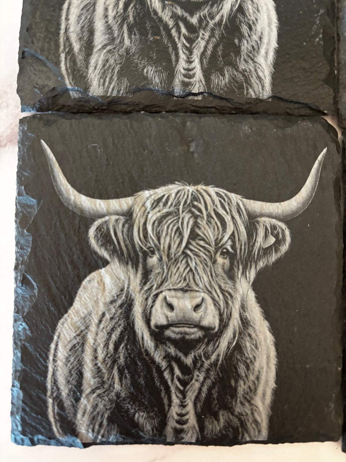 Highland Cow Slate Coasters – Set of 4 | Farmhouse Cow Coasters