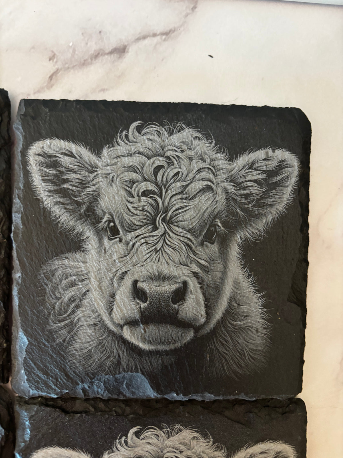 Highland Cow Slate Coasters – Set of 4 | Farmhouse Cow Coasters
