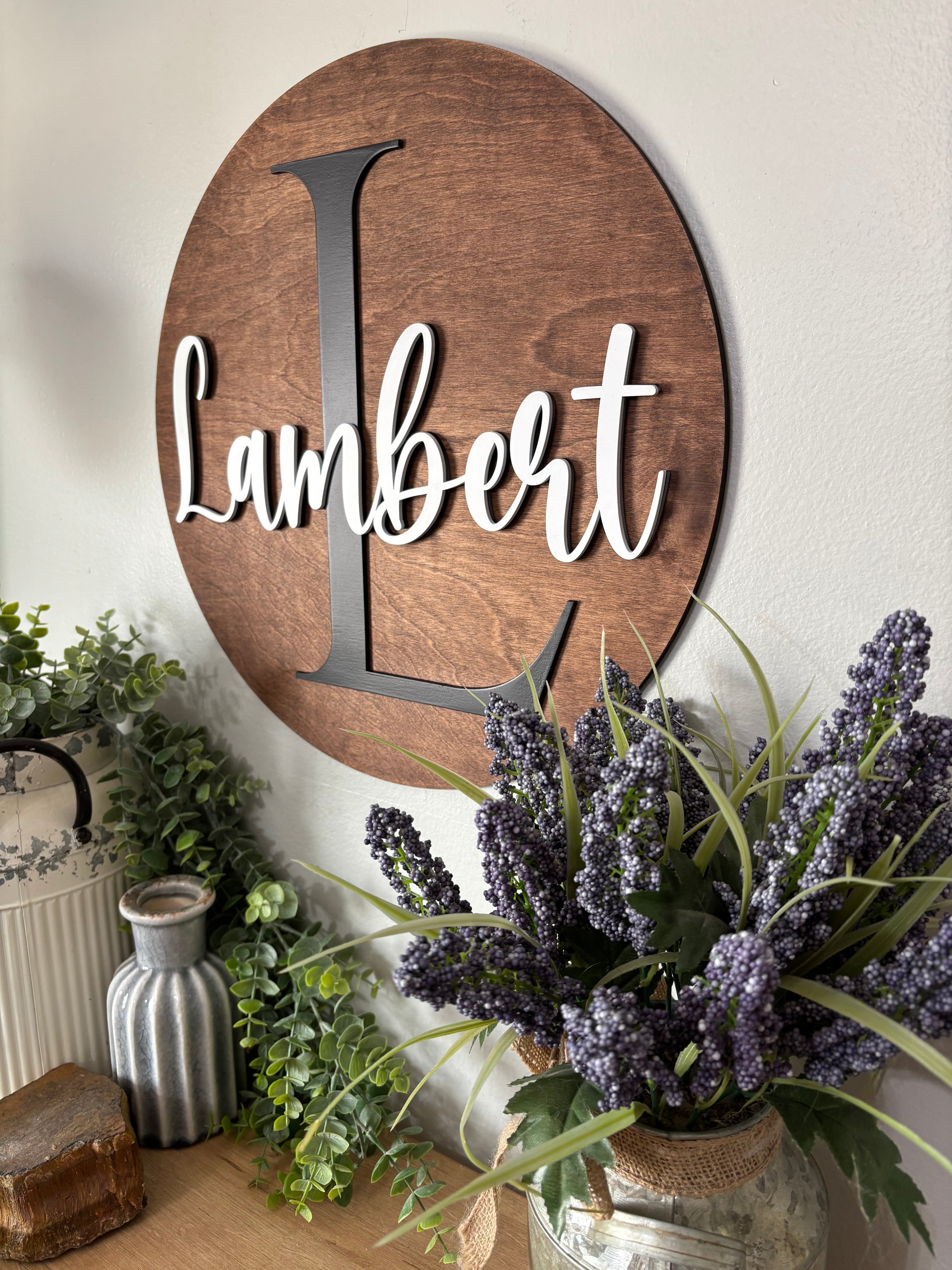 Personalized Monogram Family Name Door Hanger | Custom Wood Front Door Sign