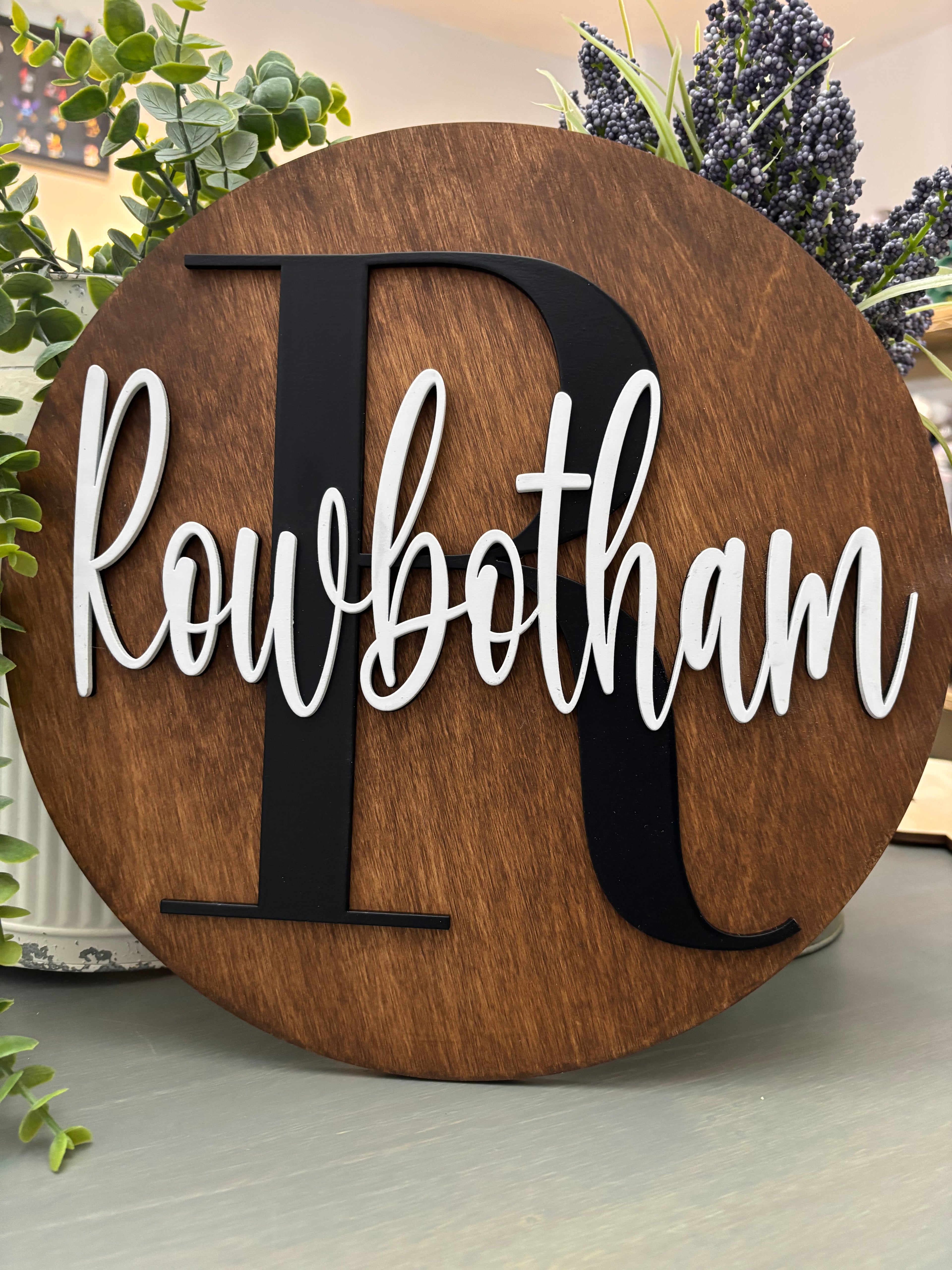 Personalized Monogram Family Name Door Hanger | Custom Wood Front Door Sign