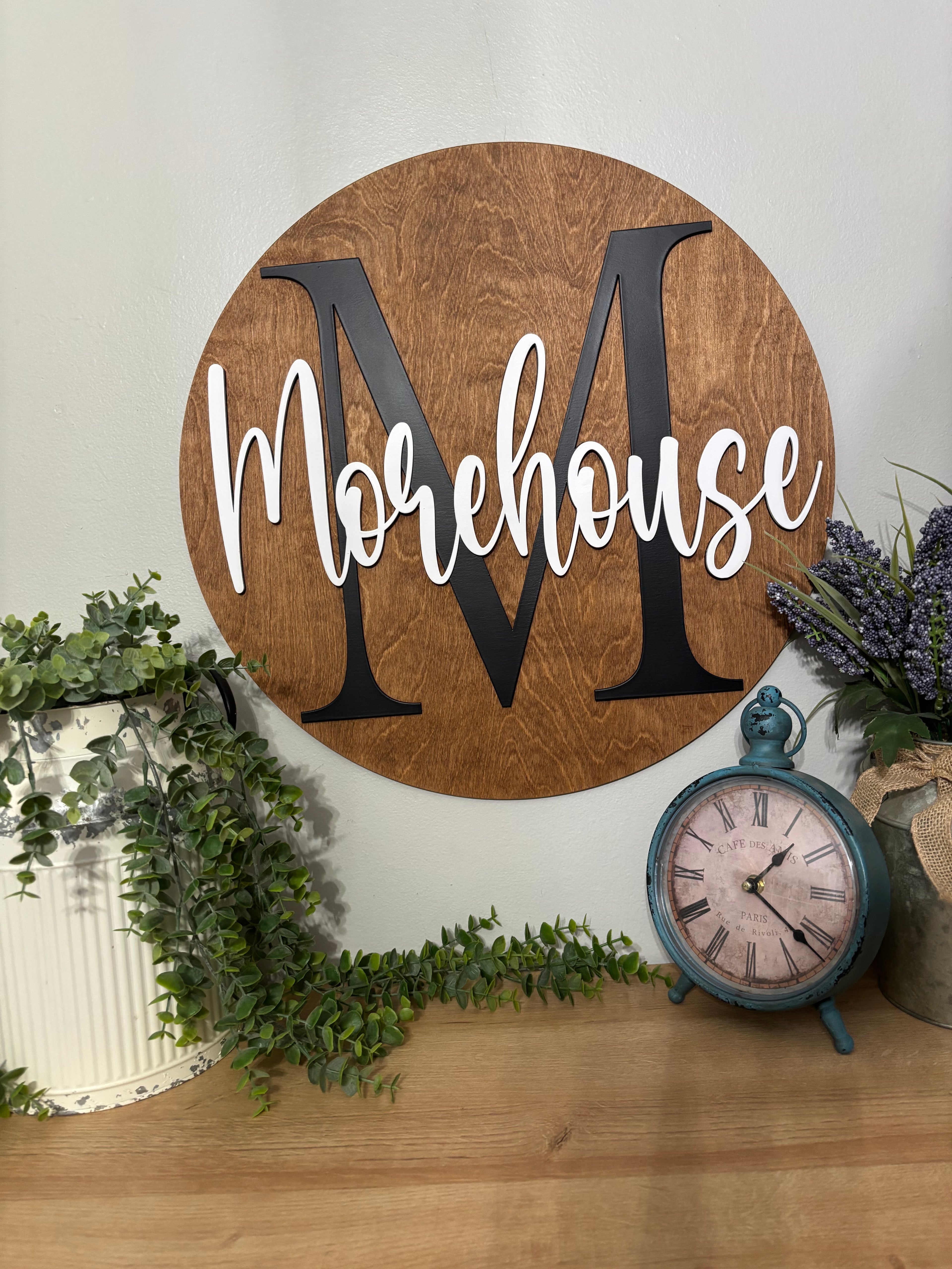 Personalized Monogram Family Name Door Hanger | Custom Wood Front Door Sign