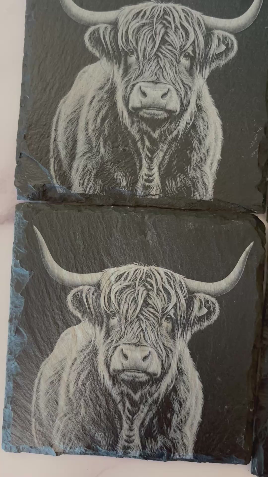 Highland Cow Slate Coasters – Set of 4 | Farmhouse Cow Coasters
