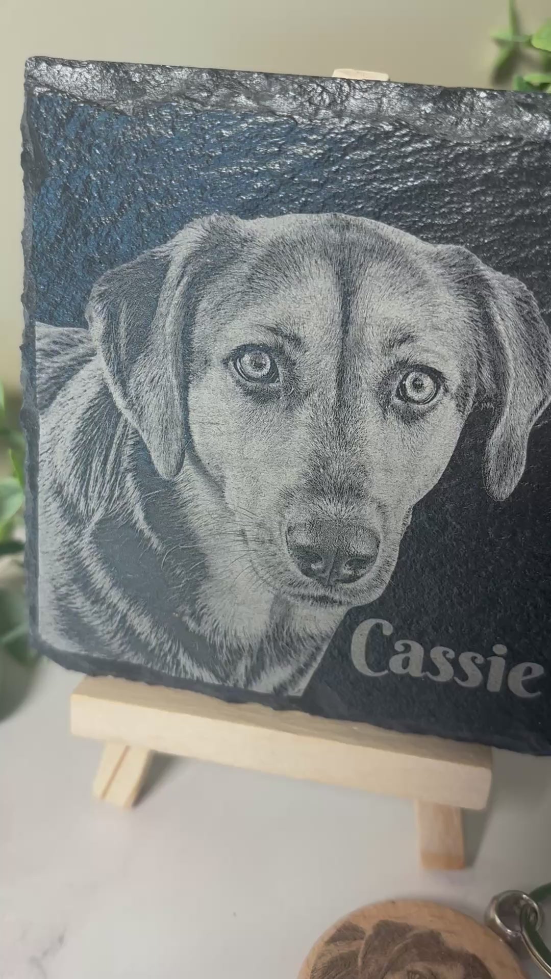 Personalized Pet Lover Gift Bundle | Custom Slate Portrait + Pet Keychain | Sunday Creations