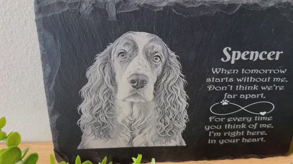 Personalized Pet Memorial Slate – Custom 6×8 Pet Portrait with Display Stand